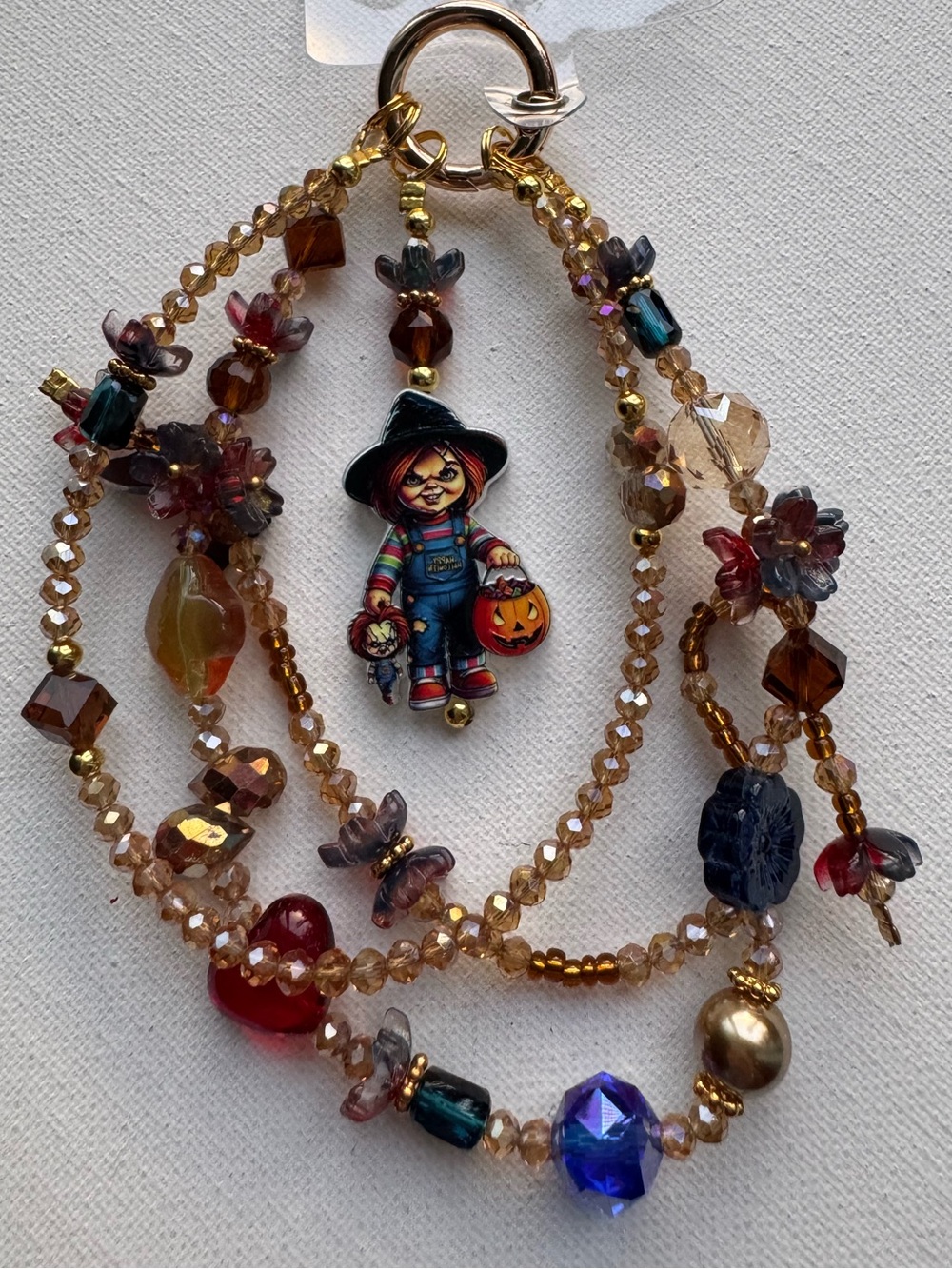 Halloween Chucky Phone Charm Beaded— Brown Multicolor.